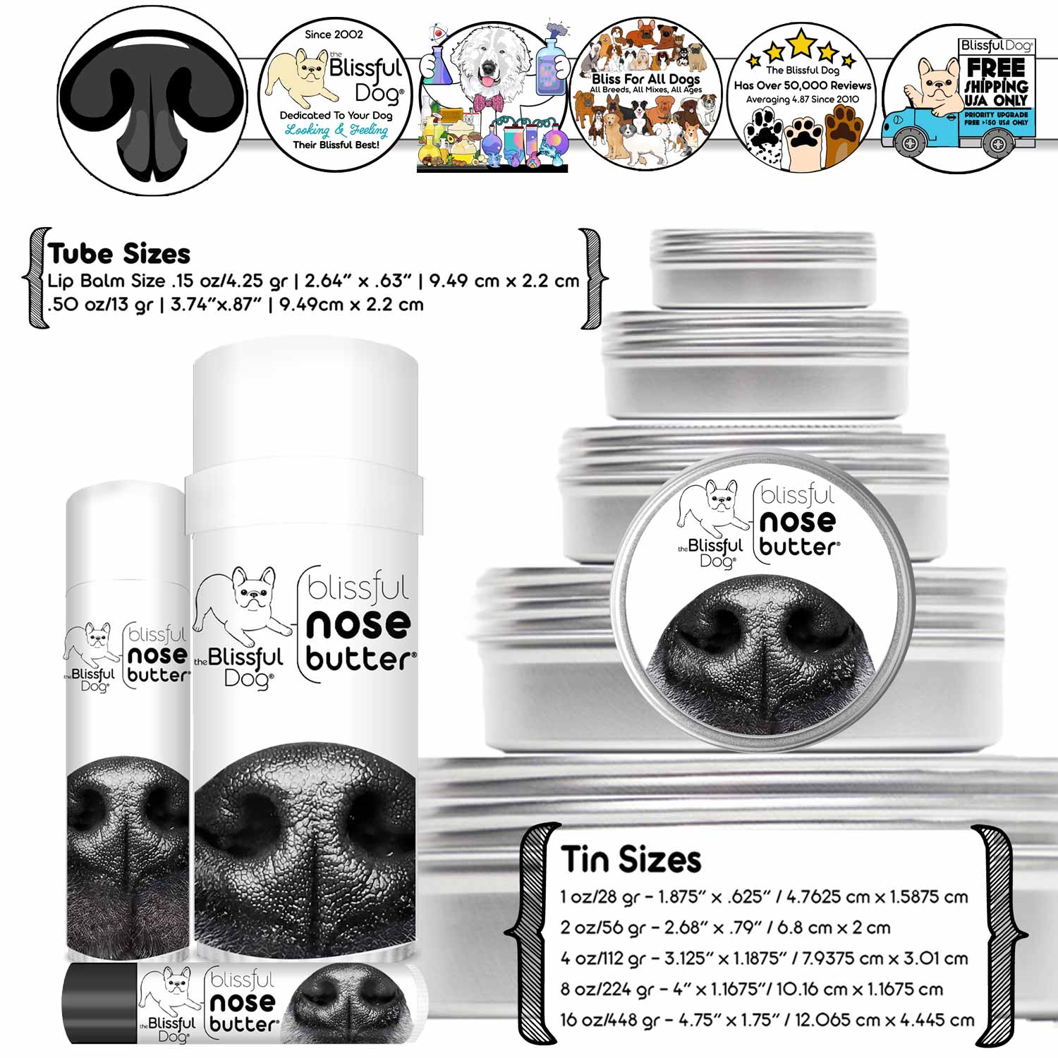 BLISSFUL DOG NOSE BUTTER SIZES